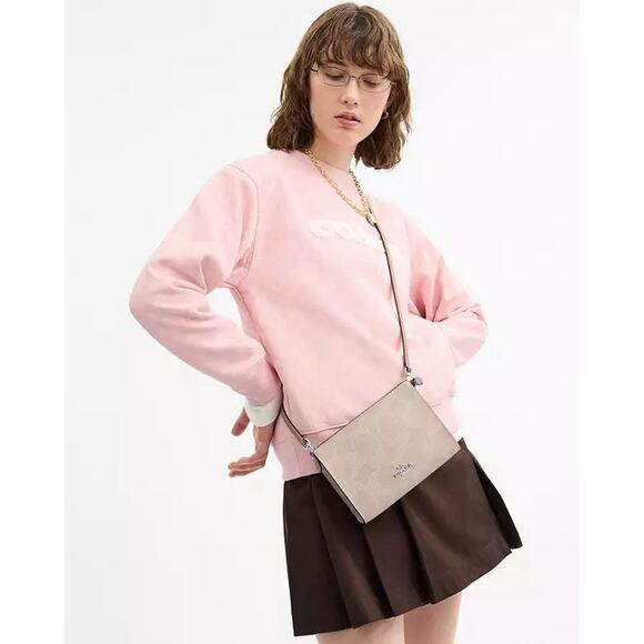 NWT Coach Slim Crossbody Bag In Signature Canvas CAR12 Silver/Sand/Taupe - Picture 8 of 10